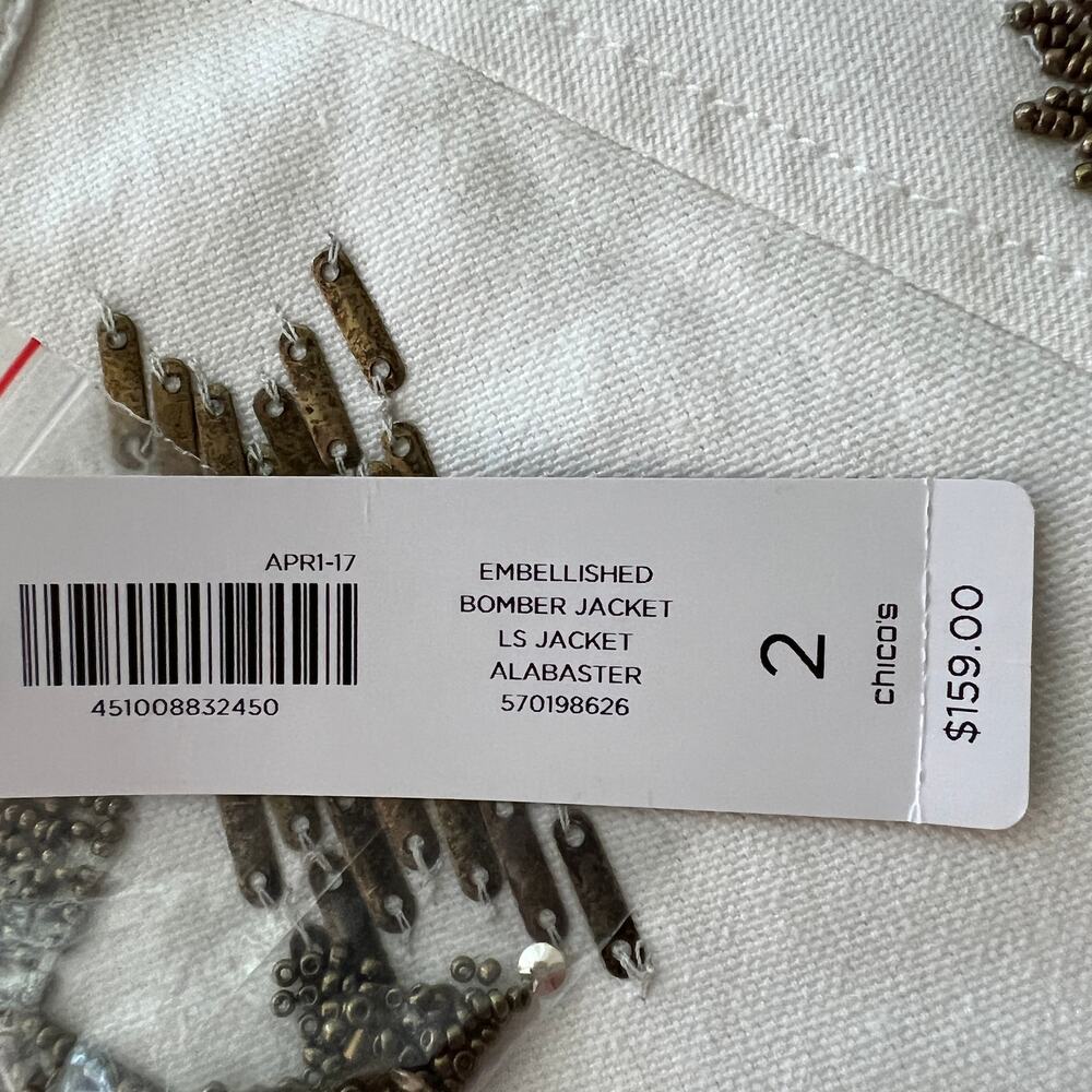 Chicos Aztec Embellished Bamber White Jacket 2 NWT - Picture 11 of 12
